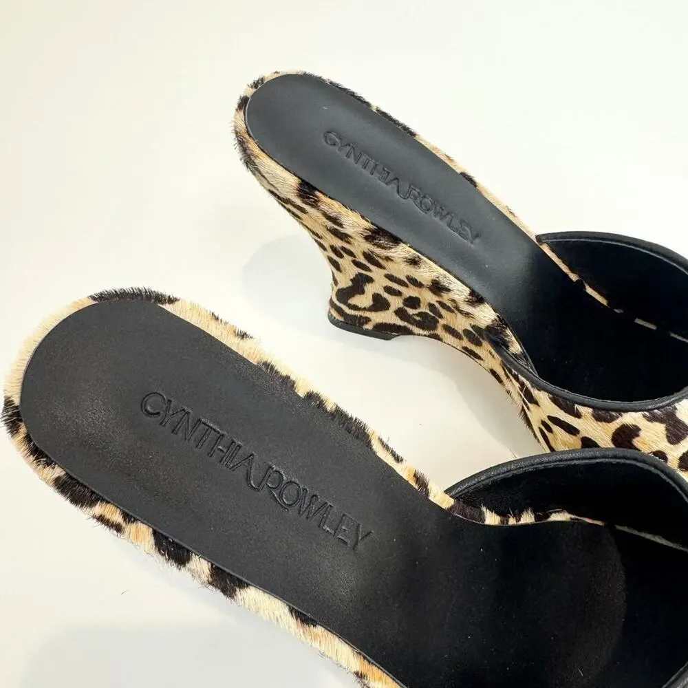 Cynthia Rowley Leopard Print Calf Hair Peep Toe Wedges 7.5